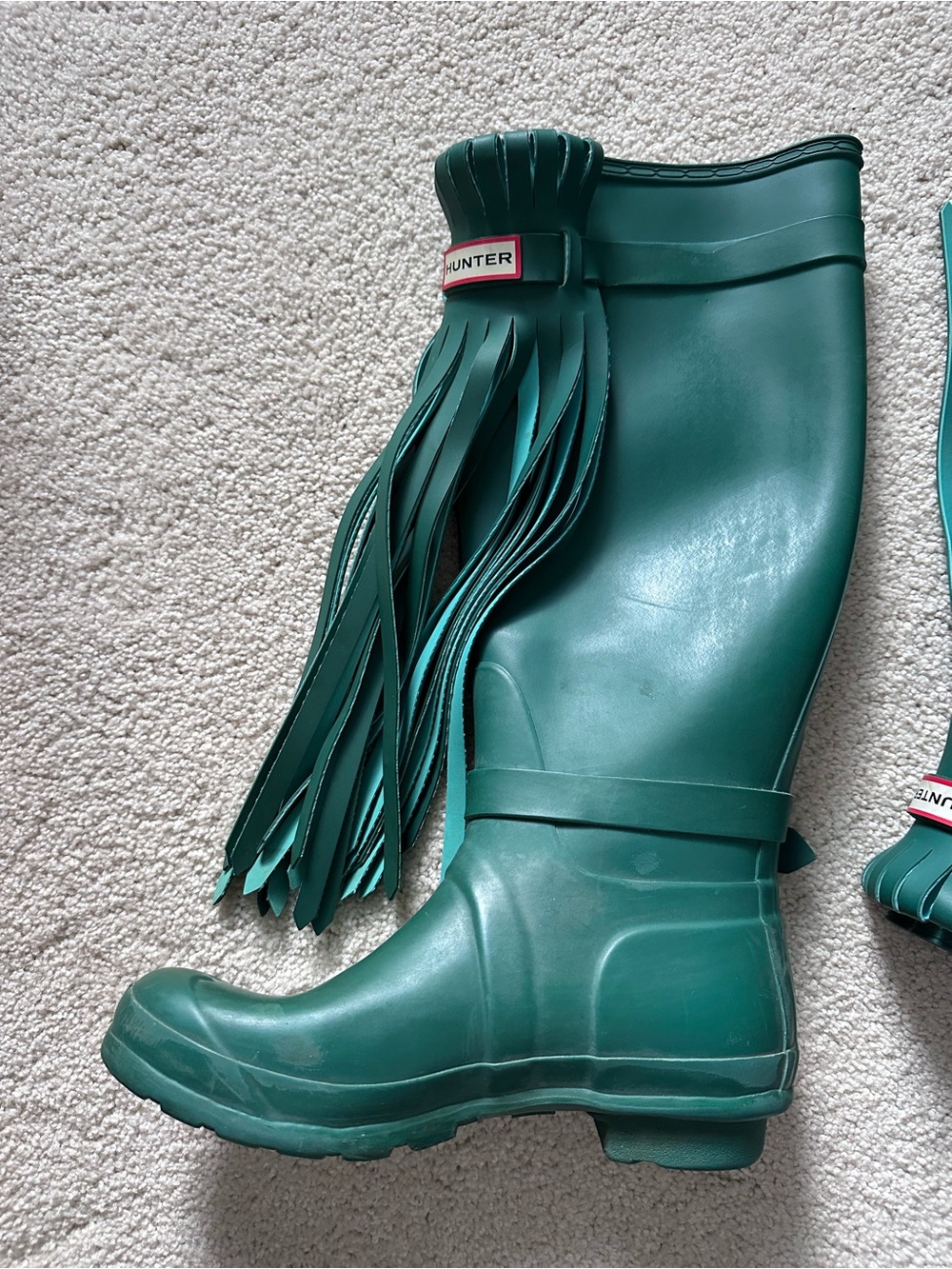 *rare* Hunter Green Tall Rain Boots with Tassles - Picture 4 of 11